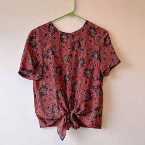 Madewell silk button-back tie top size small